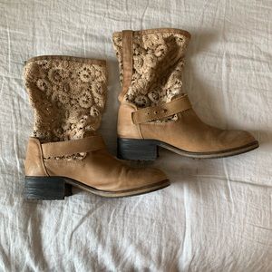 Free People Beau Crocheted Top Taupe Ankle Bootie